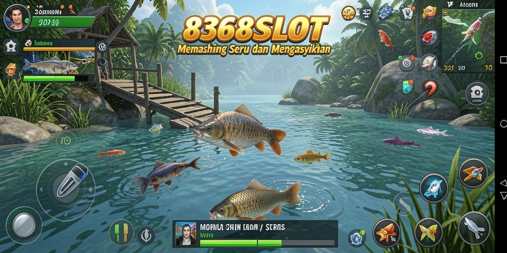 Tangkapan layar 8368SLOT menampilkan gameplay memancing yang penuh warna dan menarik.