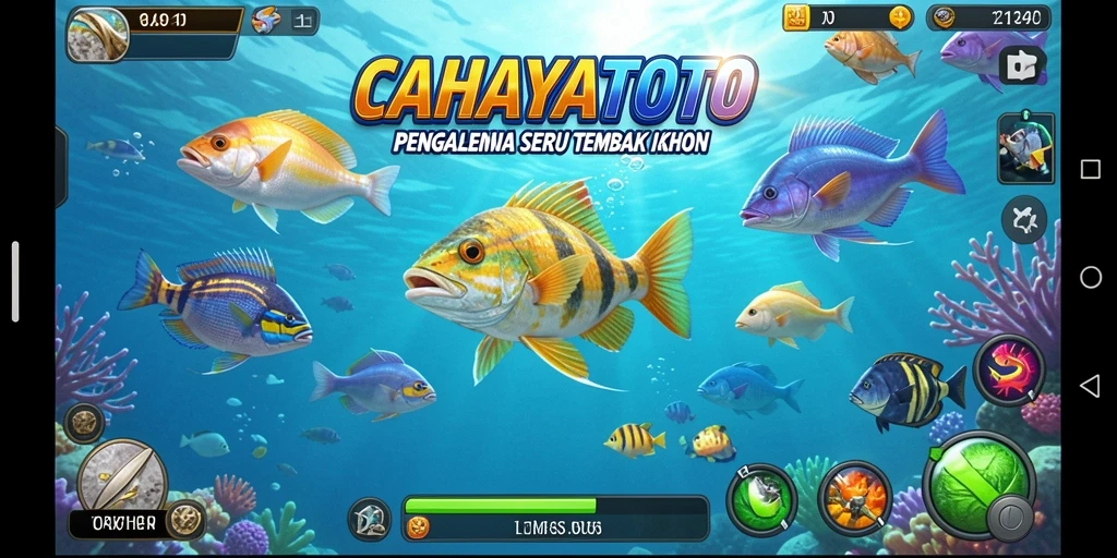 Screenshot gameplay CAHAYATOTO yang menampilkan serunya menembak ikan.