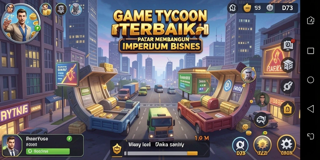 Tangkapan layar gameplay D73 menampilkan proses membangun bisnis Tycoon.
