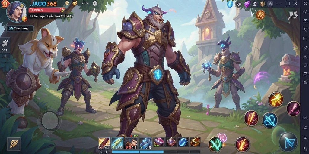 Screenshot gameplay JAGO368 menampilkan pertarungan epik antar karakter MMORPG.
