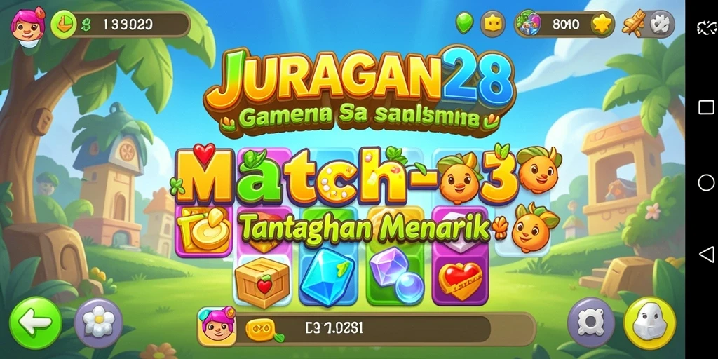 Tampilan gameplay seru JURAGAN28 dengan tantangan Match-3.