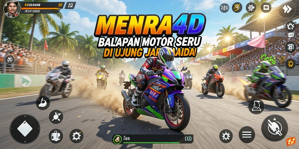 Tampilan gameplay seru dalam MENARA4D saat balapan motor.