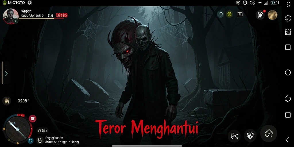 Screenshot utama MIOTOTO menunjukkan momen menegangkan saat menjelajahi kegelapan.