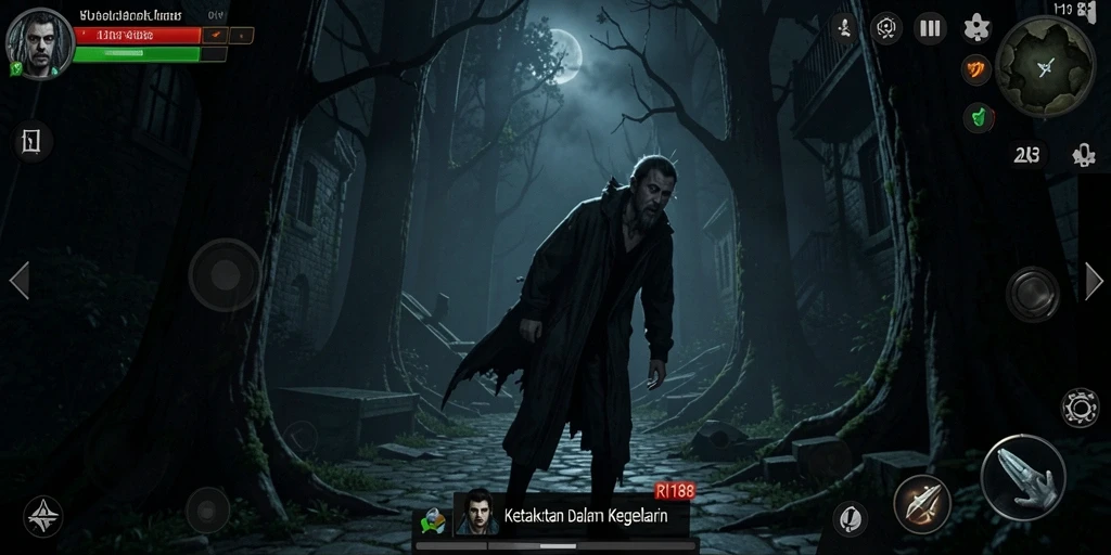 Screenshot gameplay RI188 menampilkan suasana Horror yang mencekam.