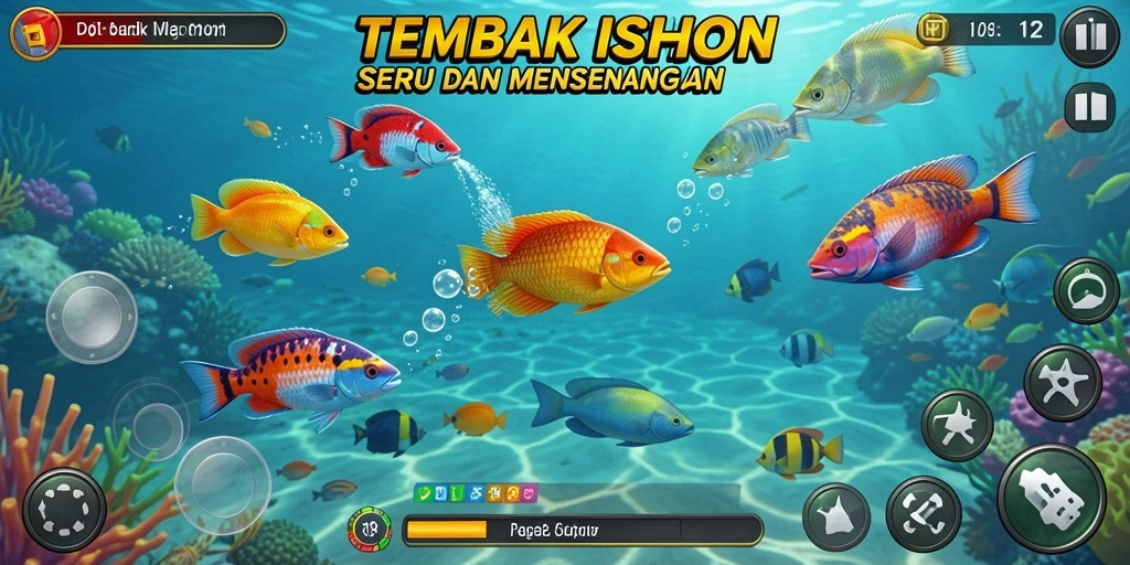 Screenshot gameplay RP8 yang menampilkan aksi menembak ikan.