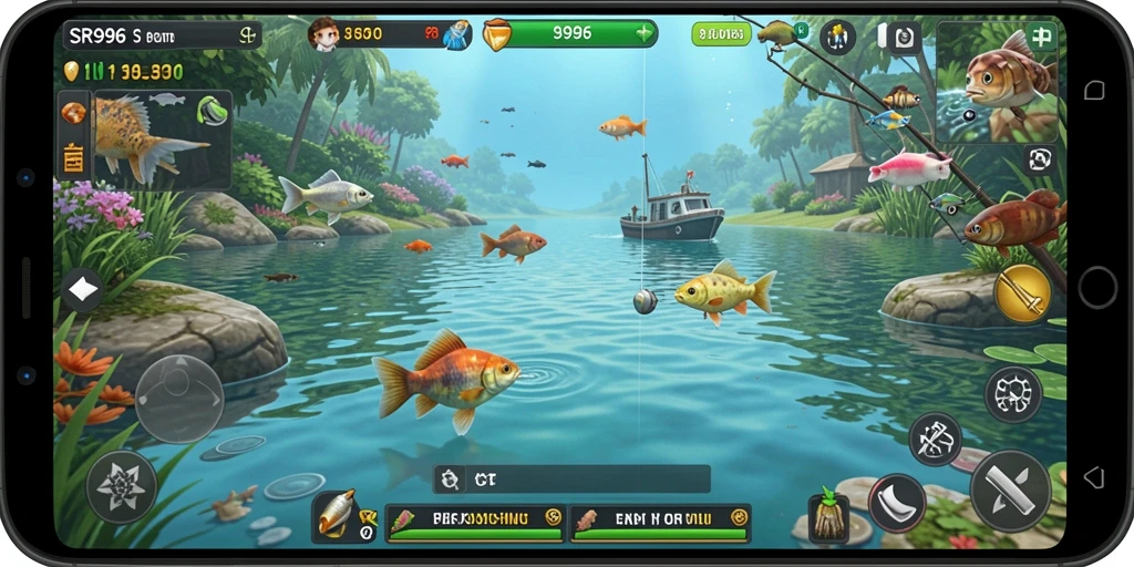 Tampilan screenshot SR996 yang menunjukkan momen seru tangkap ikan.