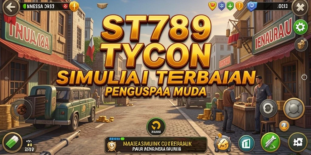 Screenshot menunjukkan pemain mengelola bisnis dengan grafis menarik.