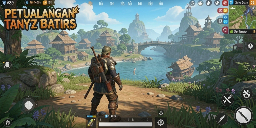 Screenshot gameplay V89 menampilkan dunia terbuka yang luas dan interaktif.